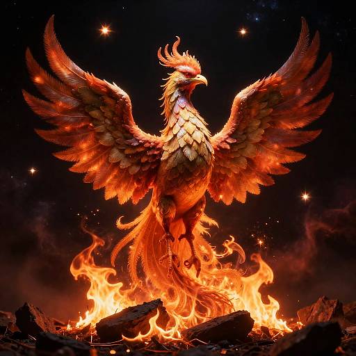 Majestic Phoenix Rising from Fiery Ashes