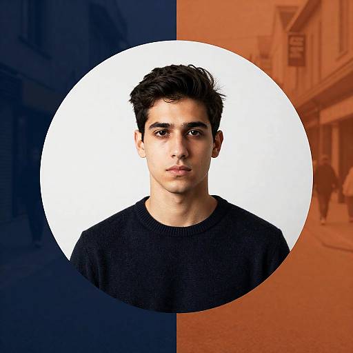 Serious Young Man in Split Color Background