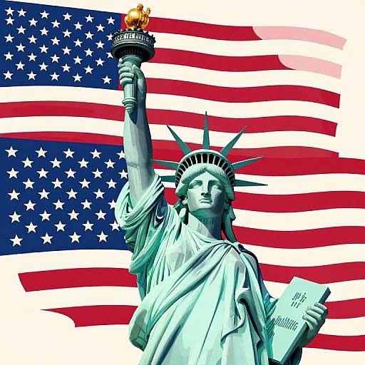 Stylized Statue of Liberty with Flags