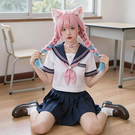 Young Woman with Pink Blue Braids