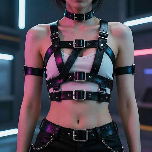 Cyberpunk Confident Figure in Harness