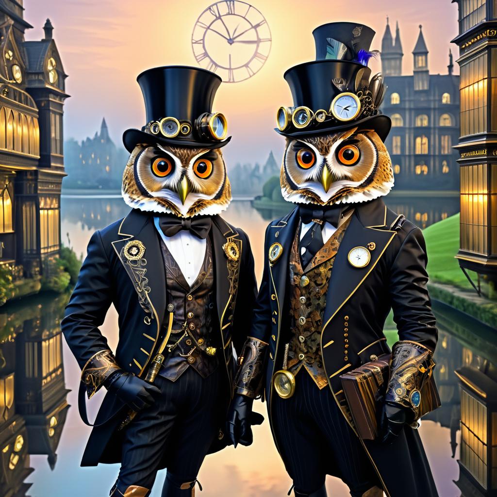 Steampunk Owls in Victorian Elegance