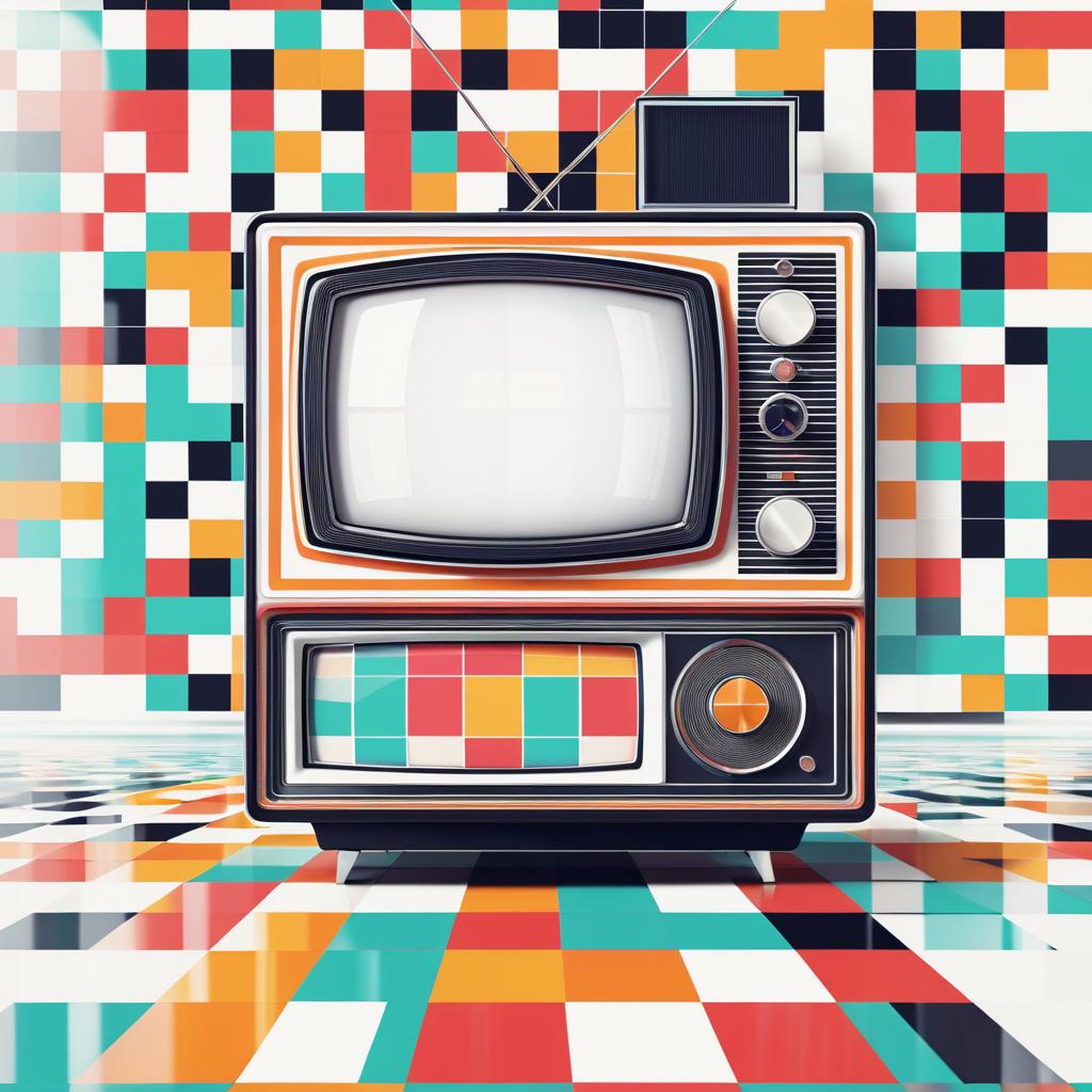 Retro Television Art with Checkered Patterns