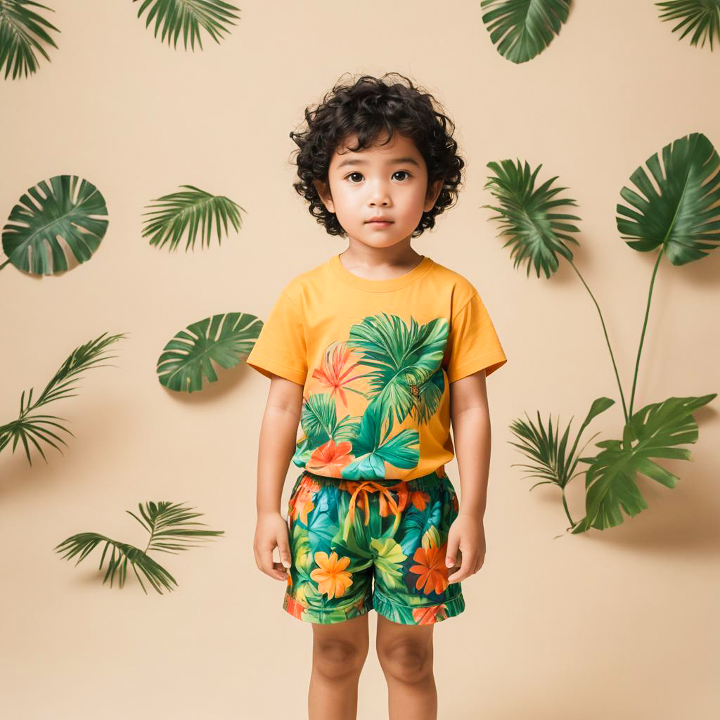 Curious Child in Tropical Outfit