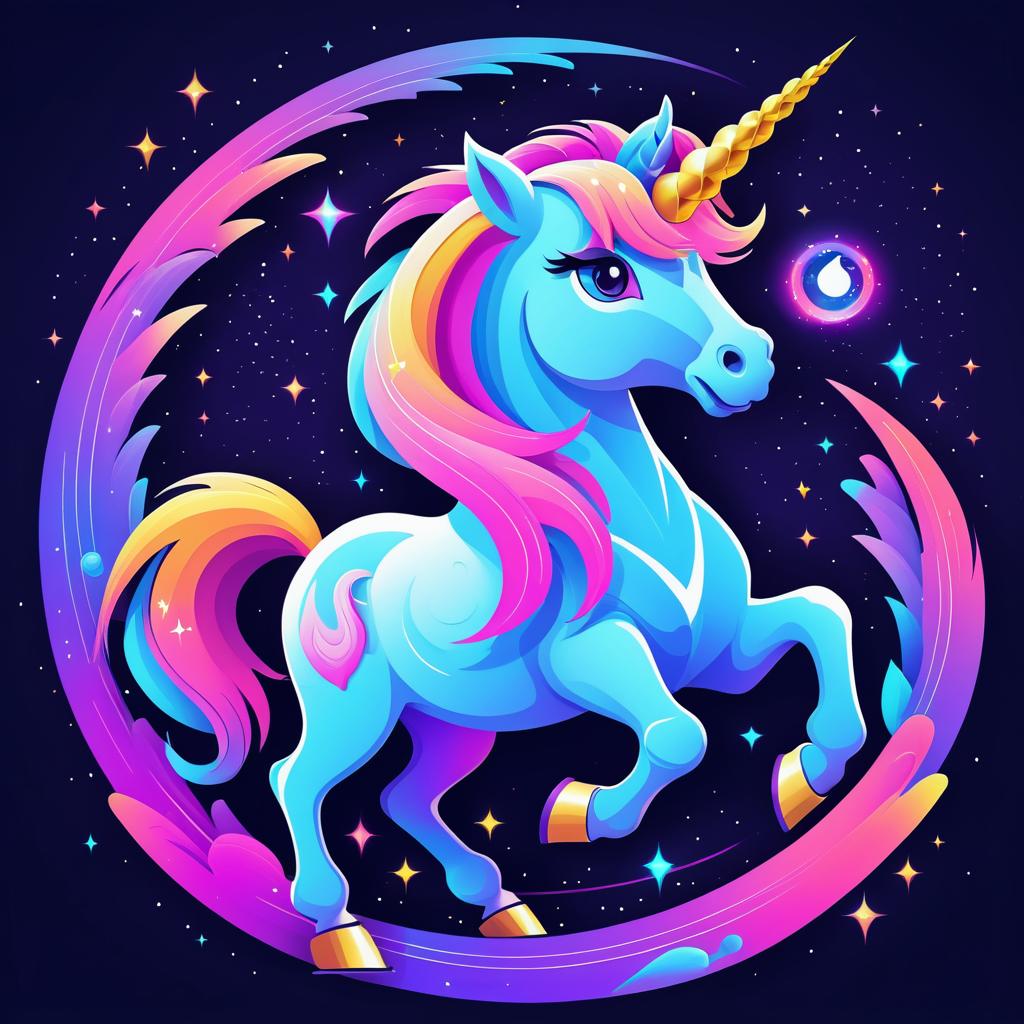 Mystical Unicorn Blockchain Cartoon Design