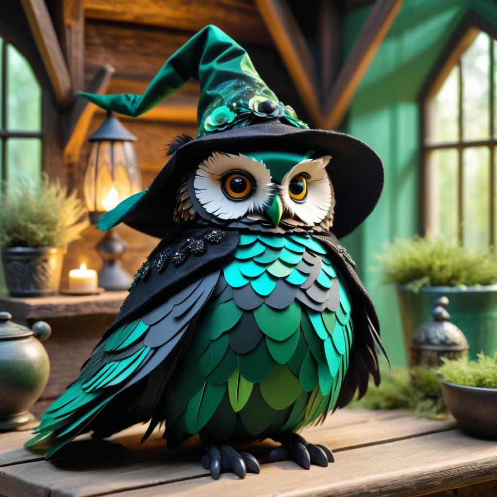 Whimsical Owl in Enchanted Cottage