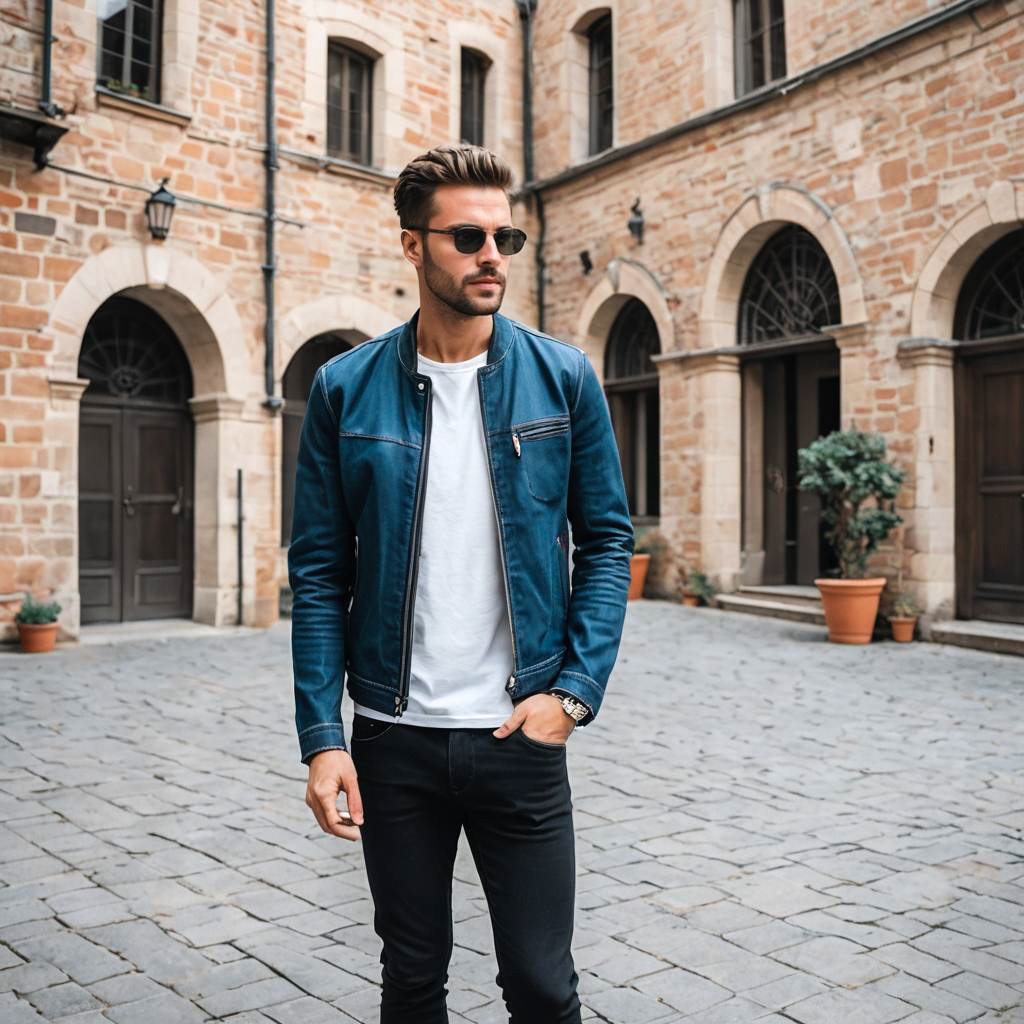 Stylish Slim Man in Urban Castle Setting