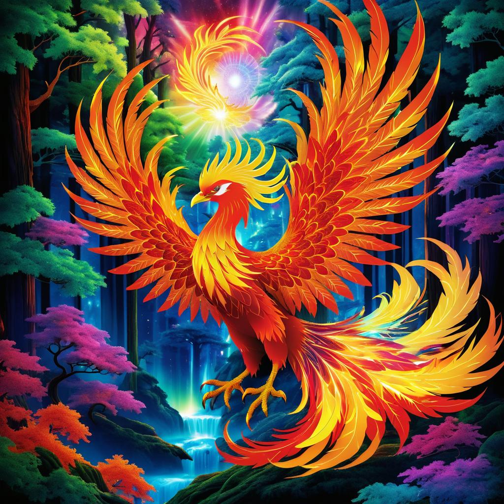 Epic Phoenix Above Enchanted Forest