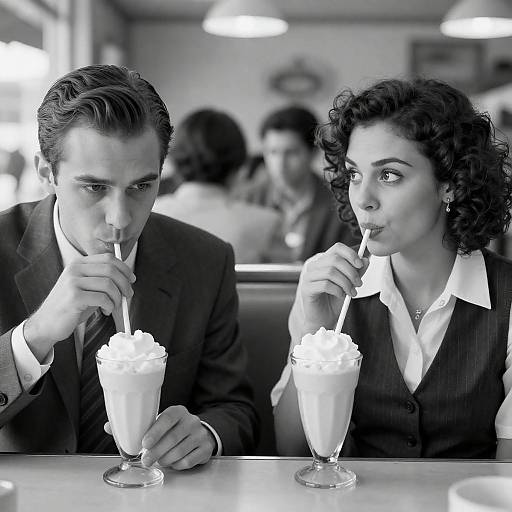 Vintage Diner Moment in Black and White