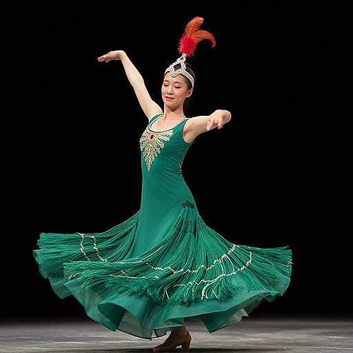 Tassel Dance Woman in Green Dress
