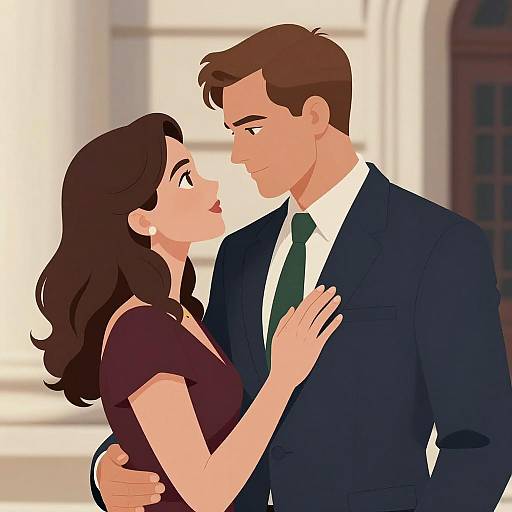 Romantic couple in formal attire illustration