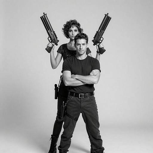 Monochrome Futuristic Couple with Guns