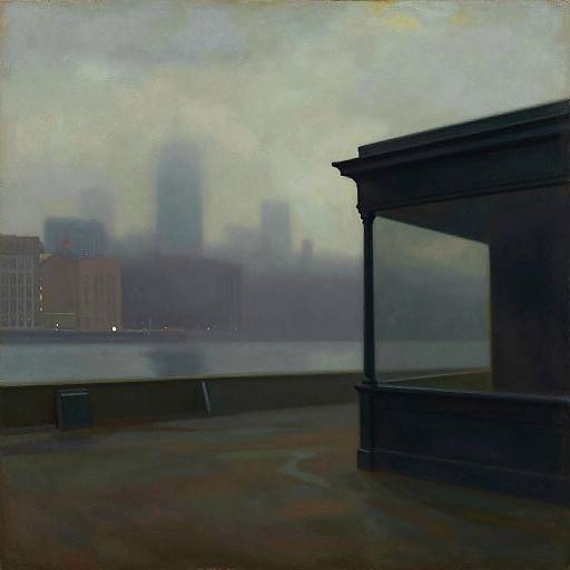 Hopper-Inspired Foggy Urban Harbor Landscape