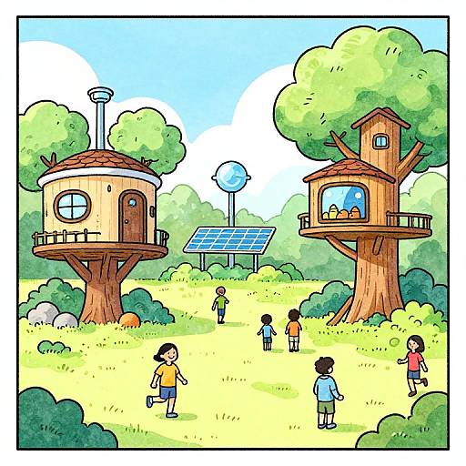 Bright Futuristic Utopia Comic Scene