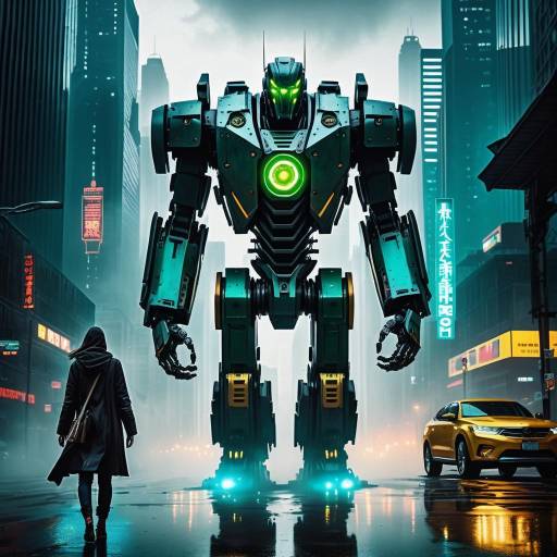 Futuristic Robot in Cyberpunk City