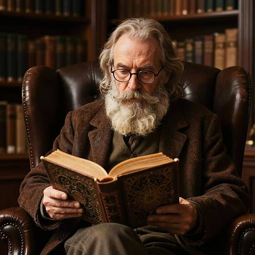 Wise Scholar Reading Ancient Tome