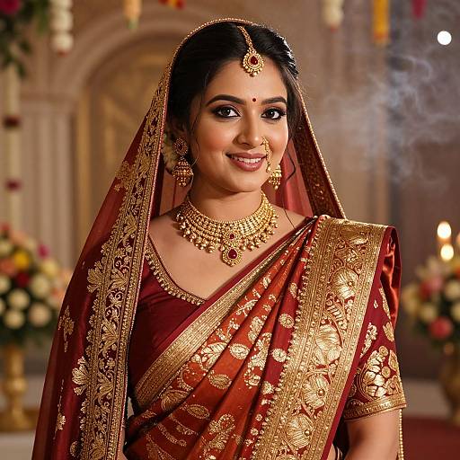 Elegant Indian Bride in Banarasi Saree