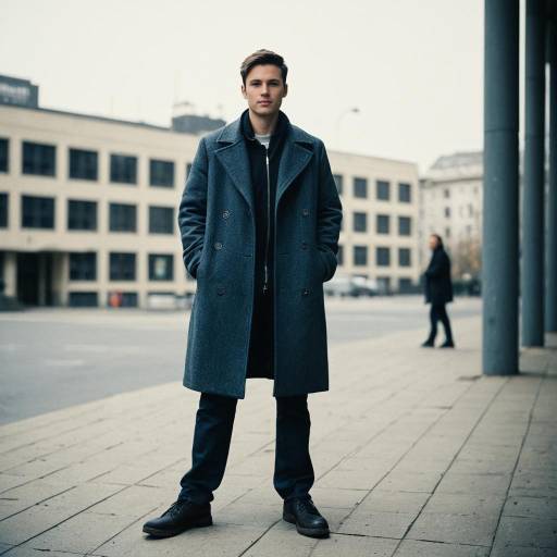 Young Man in Blue Overcoat Standing Outdoors