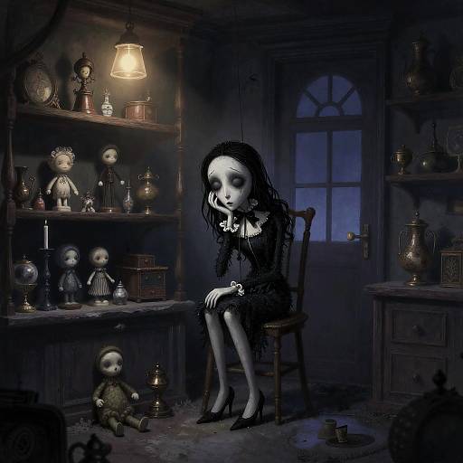 Melancholic Marionette in Dusty Toyshop at Dusk