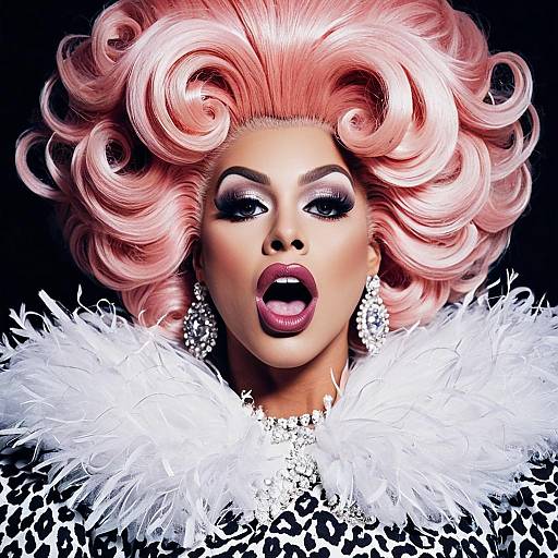 Shocked Drag Queen with Pink Bouffant Wig