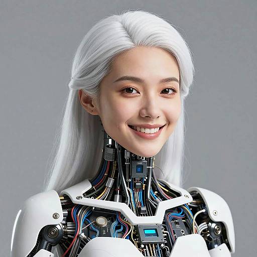 Hyperreal Cybernetic Portrait with Exposed Circuitry