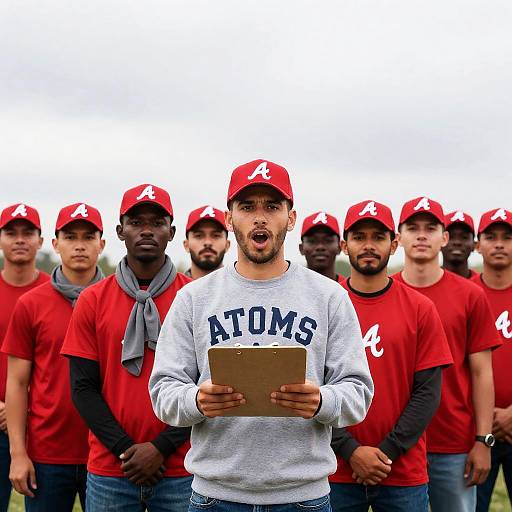Men in Red Caps and Shirts Portrait