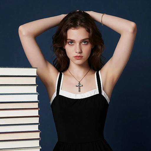 Young Woman in Elegant Black Dress