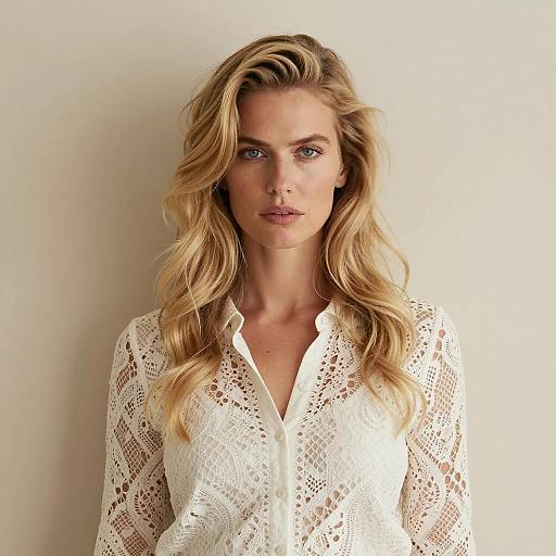 Elegant Blonde Woman Against Beige Wall