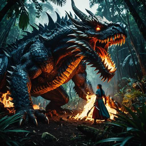 Epic Battle Between Shaman Priestess and Fire Dragon