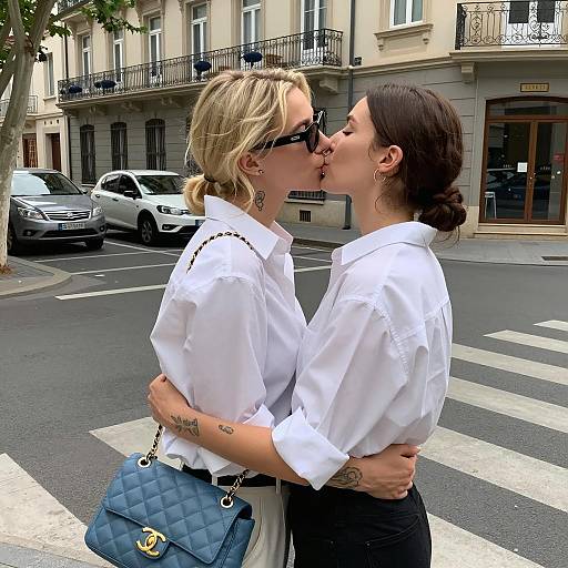 Couple Kissing on Urban Crosswalk