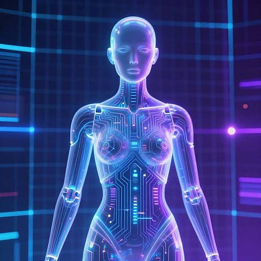 Translucent AI Hologram in Cyber Grid