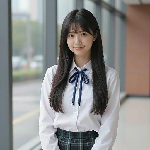 Asian Woman in School Uniform Indoors