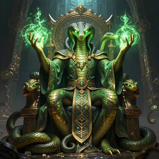 Mystical Serpentine DnD Mage Casting Spells