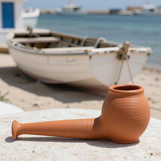 Sunlit Coastal Scene with Textured Pipe