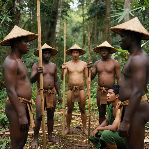 Intense Men in a Lush Forest