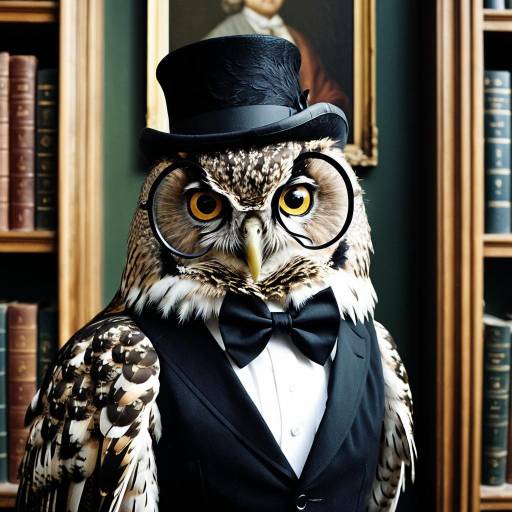 Owl in Monocle: Baroque Library Scene