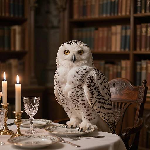 Majestic Owl Dining in Gothic Library