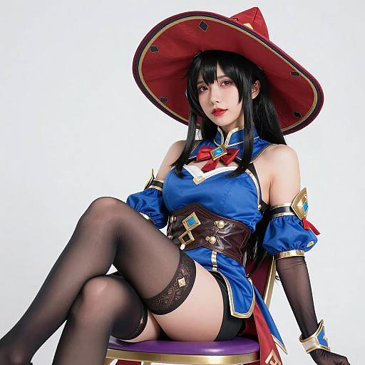 Asian Woman in Blue-Gold Cosplay