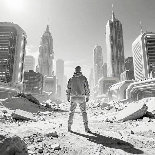 Monochrome Hyperdetailed Futuristic City Wasteland