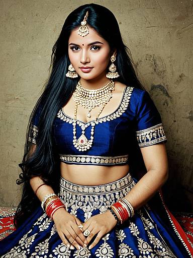 Elegant Gujarati Woman in Traditional Blue Lehenga Choli