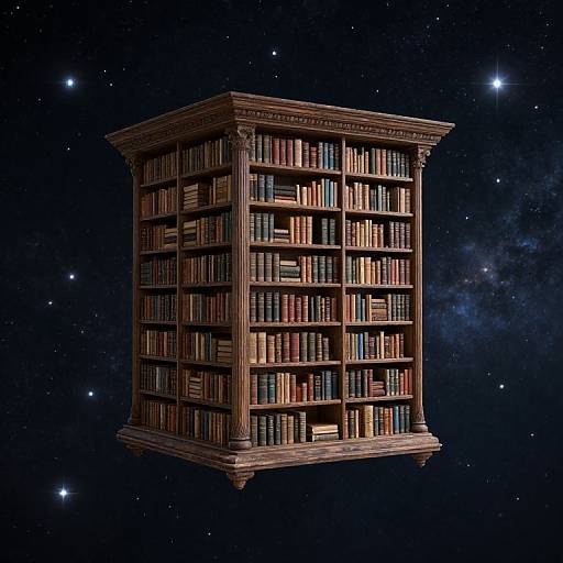 Floating Ancient Library Among Stars