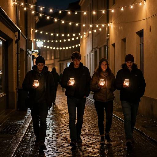 Glowing Jars Illuminate Rainy Alleyway