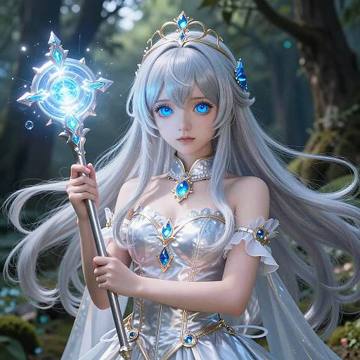 Anime Girl Queen in Enchanted Forest