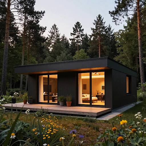 Modern Forest Bungalow at Dusk