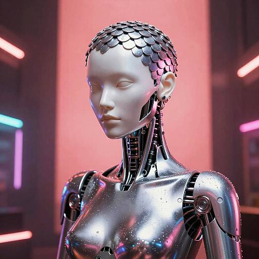 Cybernetic Musician in Neon Nightclub