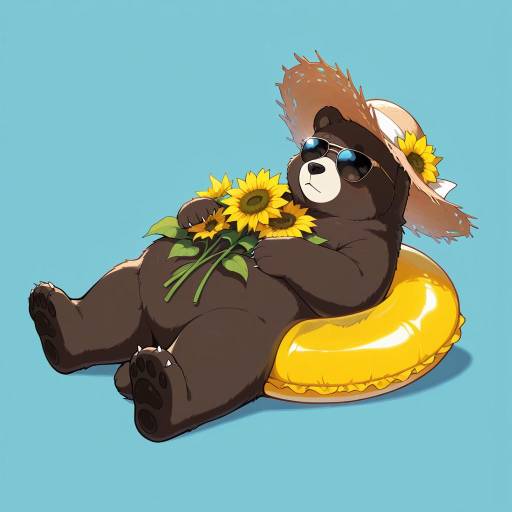 Playful Panda Bear with Sunflowers Playful Panda Bear with Sunflowers