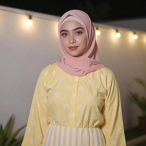 Young Woman in Pink Hijab at Night