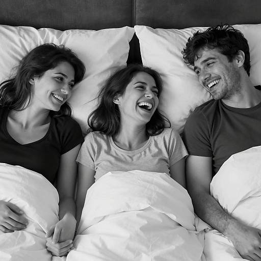 Joyful Laughter in Bed: Monochrome Scene