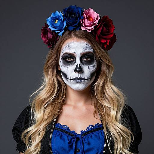 Blonde Woman with Floral Skull Face Paint