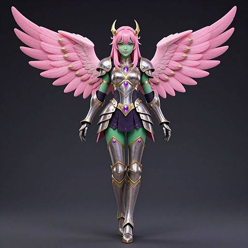 Pink-Haired Angel Knight in Fantasy Armor
